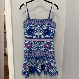 Alexis Venise Blue and Purple Floral Embroidered Mini Dress